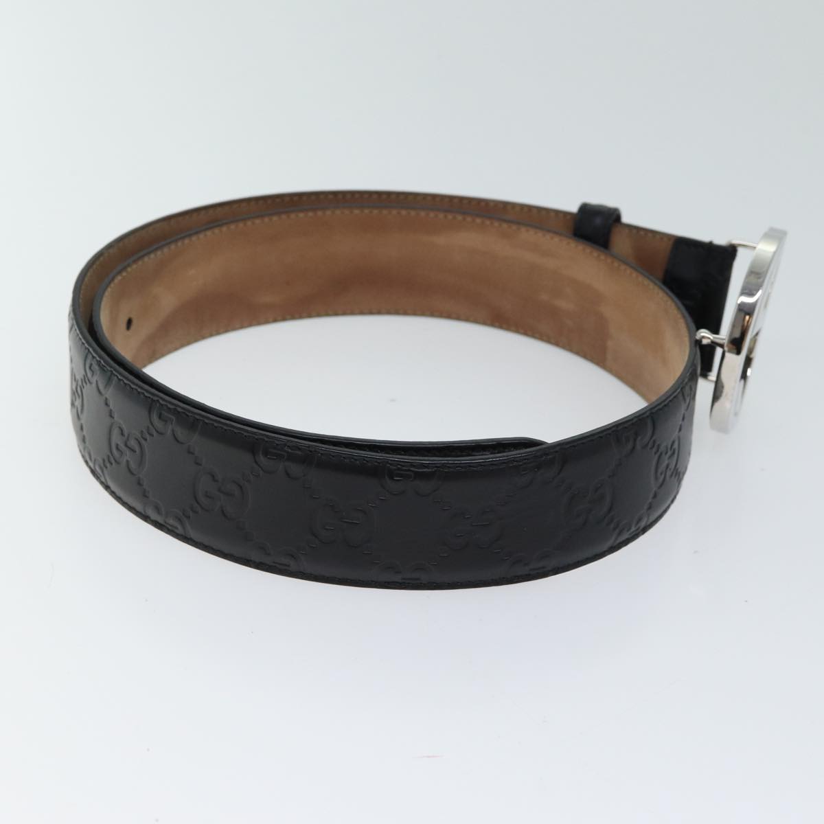 GUCCI Interlocking Guccissima GG Canvas Belt 37"" Black 411924 Auth yk11445