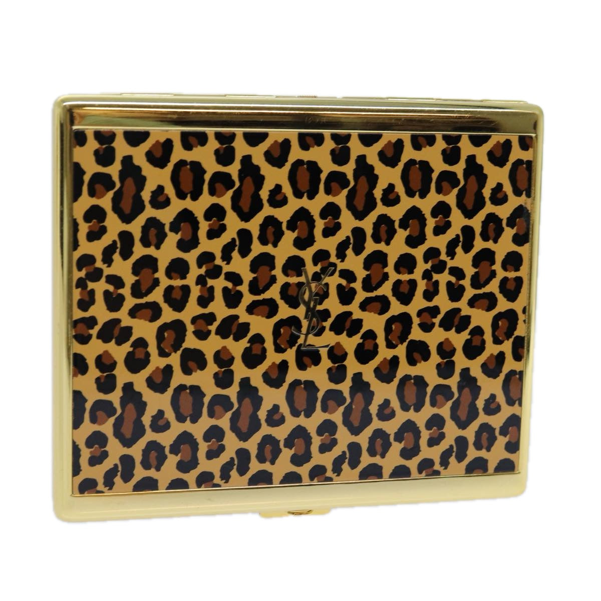 SAINT LAURENT Leopard Cigarette Case metal Gold Brown Auth yk11452