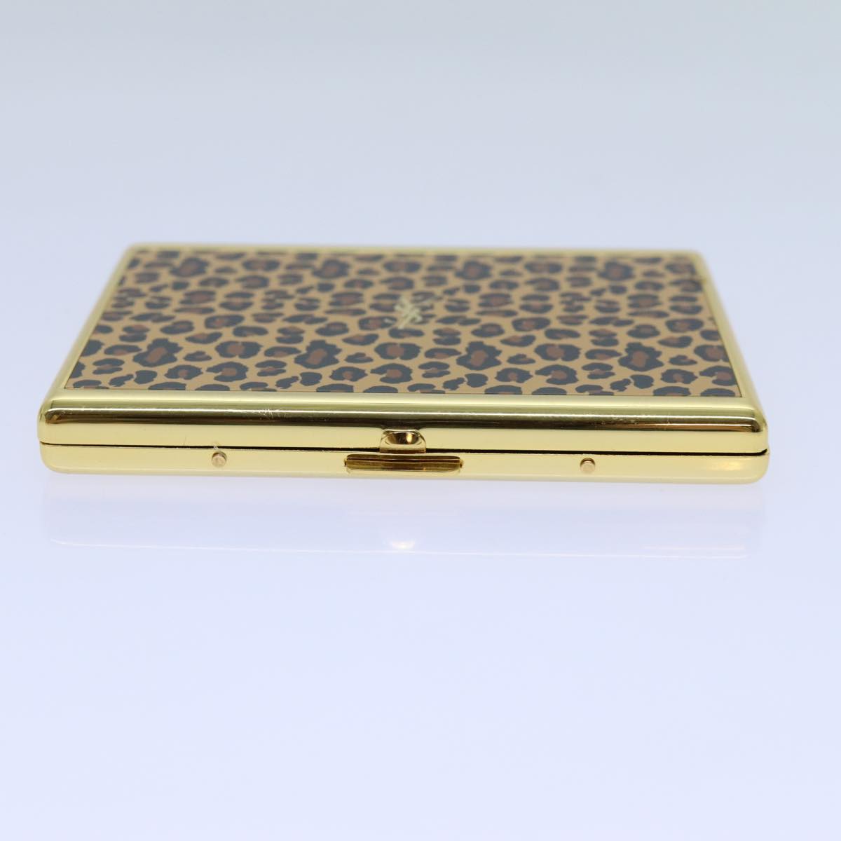 SAINT LAURENT Leopard Cigarette Case metal Gold Brown Auth yk11452