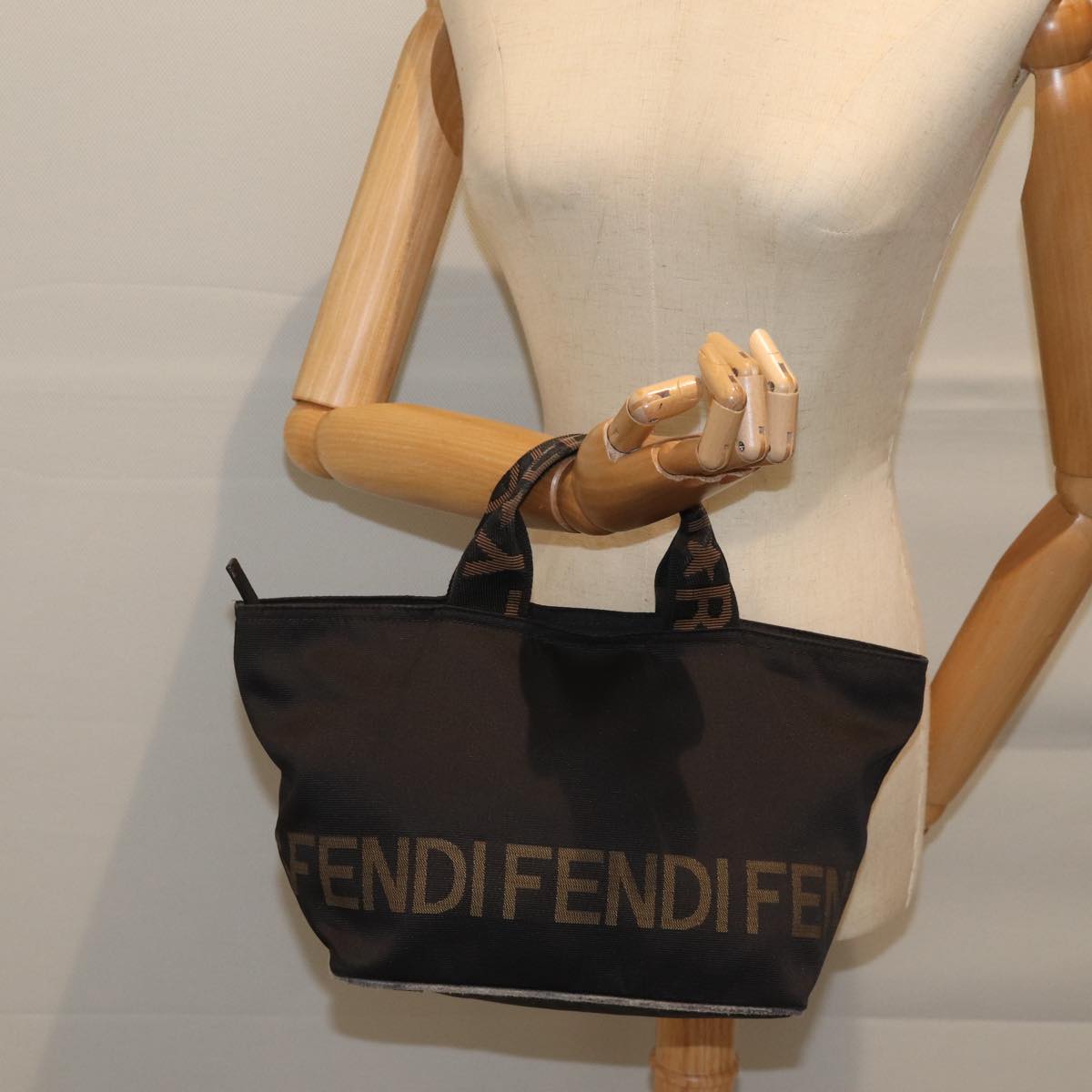 FENDI Hand Bag Canvas Black Auth yk11461