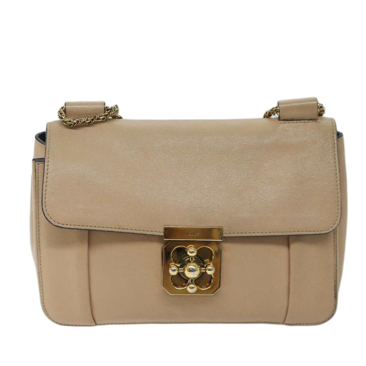 Chloe Chain Elsie Shoulder Bag Leather Beige Auth yk11468