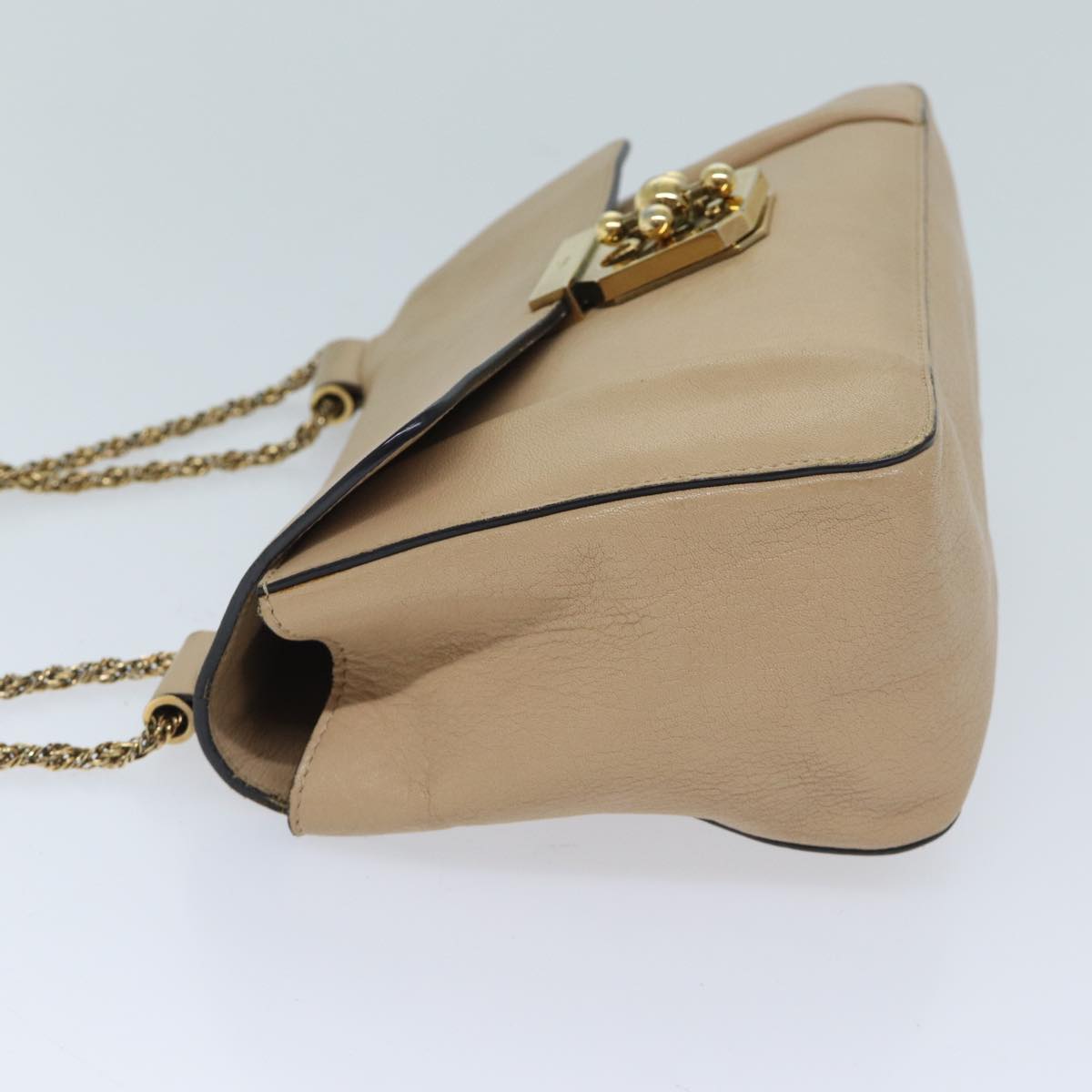 Chloe Chain Elsie Shoulder Bag Leather Beige Auth yk11468