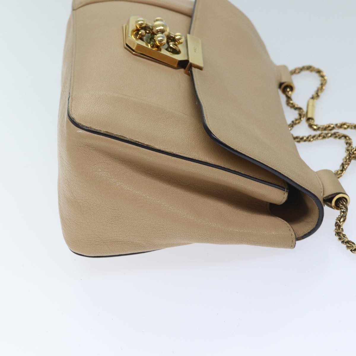 Chloe Chain Elsie Shoulder Bag Leather Beige Auth yk11468