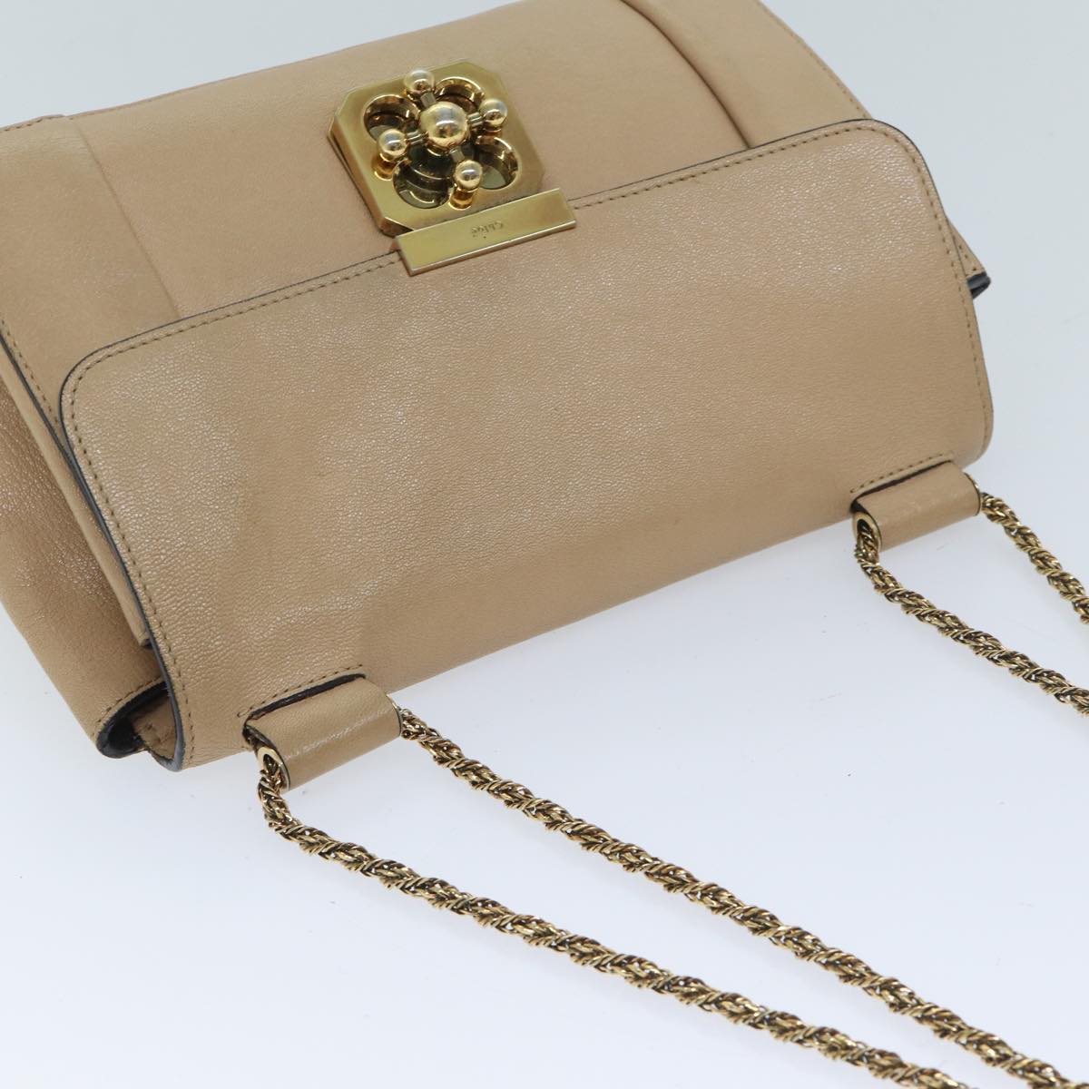 Chloe Chain Elsie Shoulder Bag Leather Beige Auth yk11468