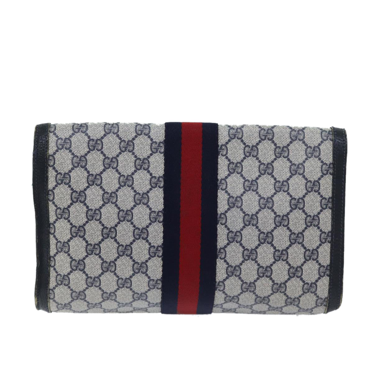 GUCCI GG Supreme Sherry Line Clutch Bag PVC Navy Red 89 01 007 Auth yk11471