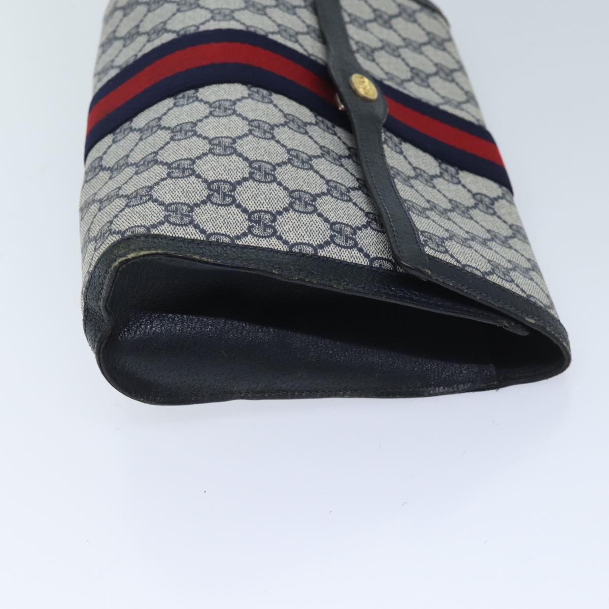 GUCCI GG Supreme Sherry Line Clutch Bag PVC Navy Red 89 01 007 Auth yk11471
