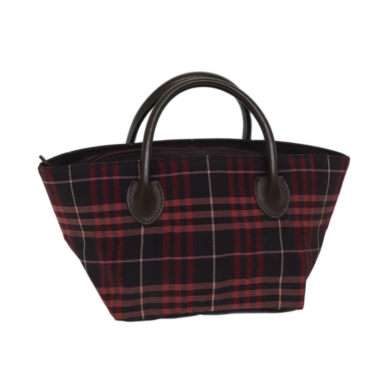 BURBERRY Nova Check Blue Label Hand Bag Nylon Red Auth yk11482