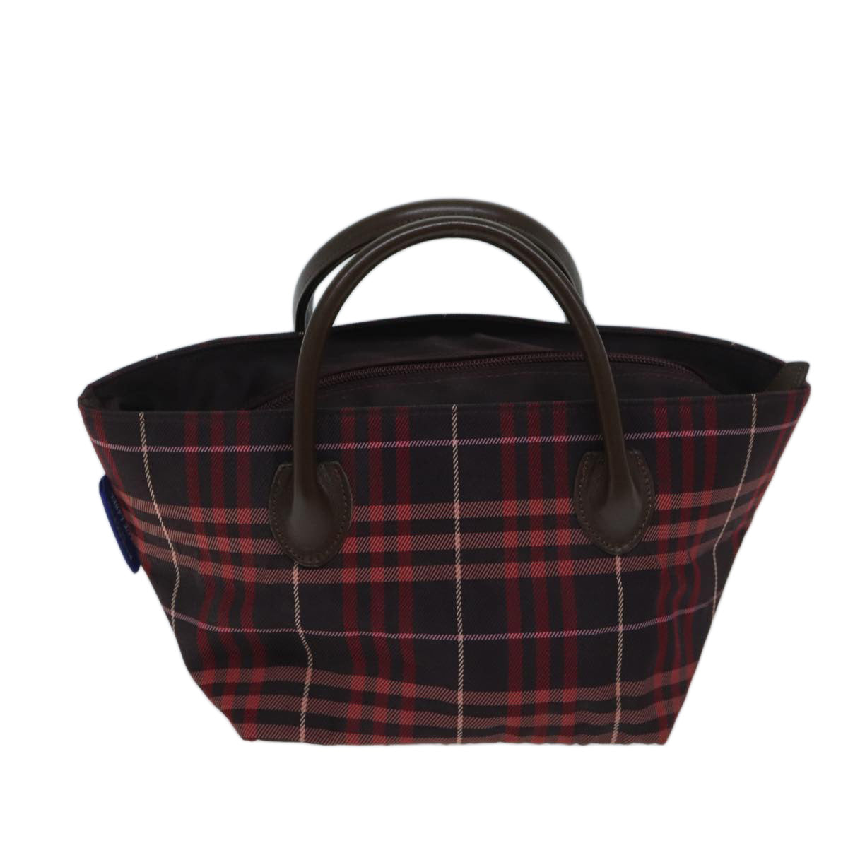 BURBERRY Nova Check Blue Label Hand Bag Nylon Red Auth yk11482