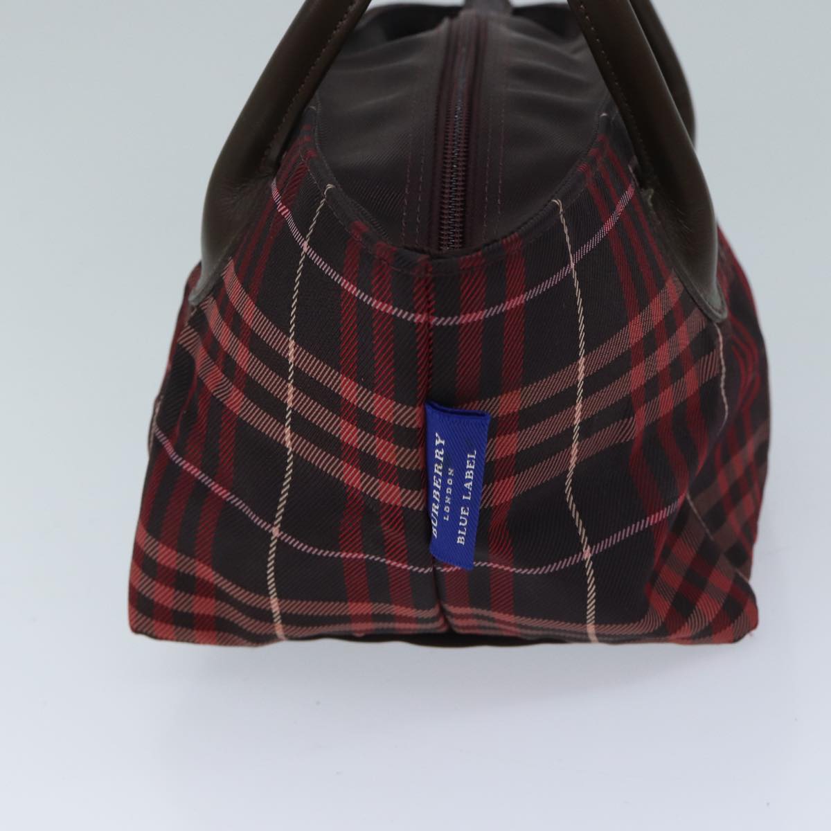 BURBERRY Nova Check Blue Label Hand Bag Nylon Red Auth yk11482