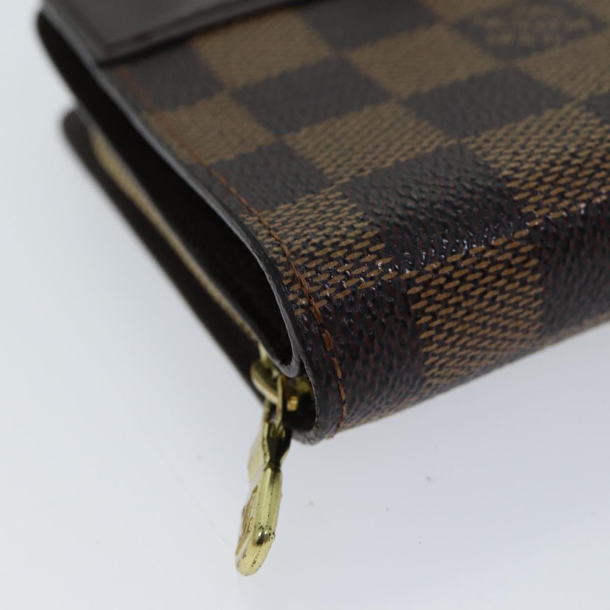 LOUIS VUITTON Damier Ebene Compact Zip Wallet N61668 LV Auth yk11484