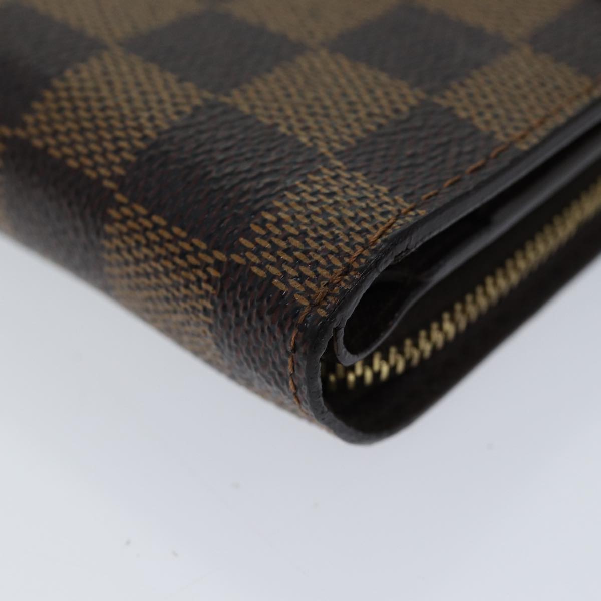 LOUIS VUITTON Damier Ebene Compact Zip Wallet N61668 LV Auth yk11484