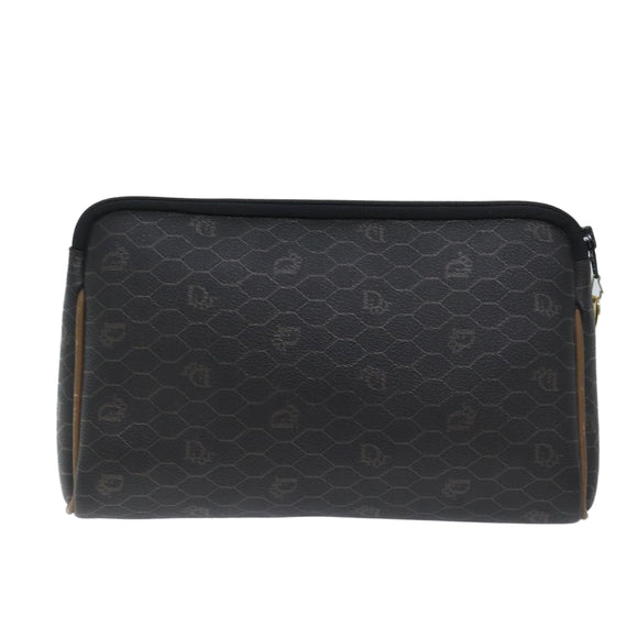 Christian Dior Honeycomb Canvas Clutch Bag PVC Leather Black Auth yk11503