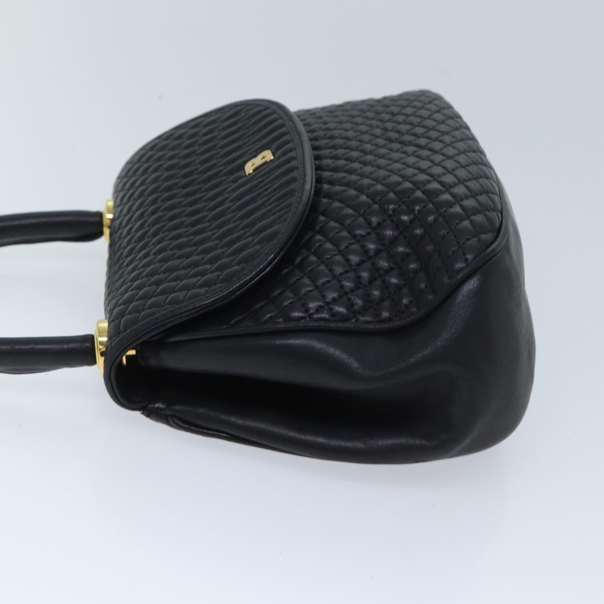 BALLY Quilted Hand Bag Leather Black Auth yk11509