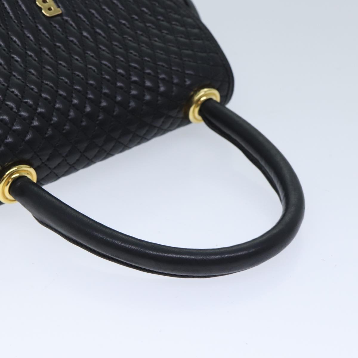 BALLY Quilted Hand Bag Leather Black Auth yk11509