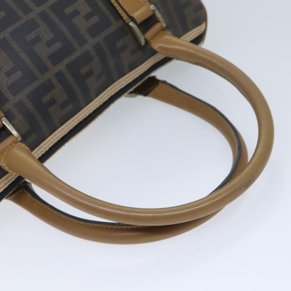 FENDI Zucca Canvas Boston Bag Brown Black Auth yk11516