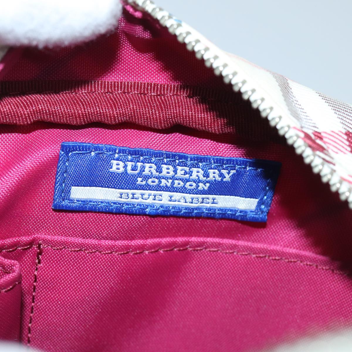 BURBERRY Nova Check Blue Label Shoulder Bag Nylon Red Auth yk11525