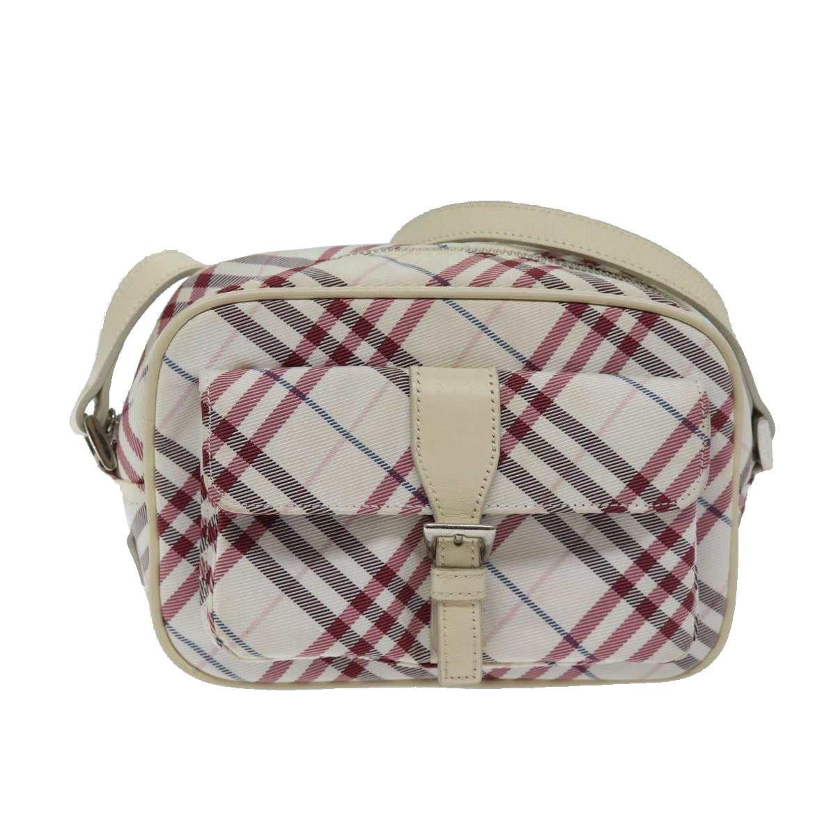 BURBERRY Nova Check Blue Label Shoulder Bag Nylon Red Auth yk11525