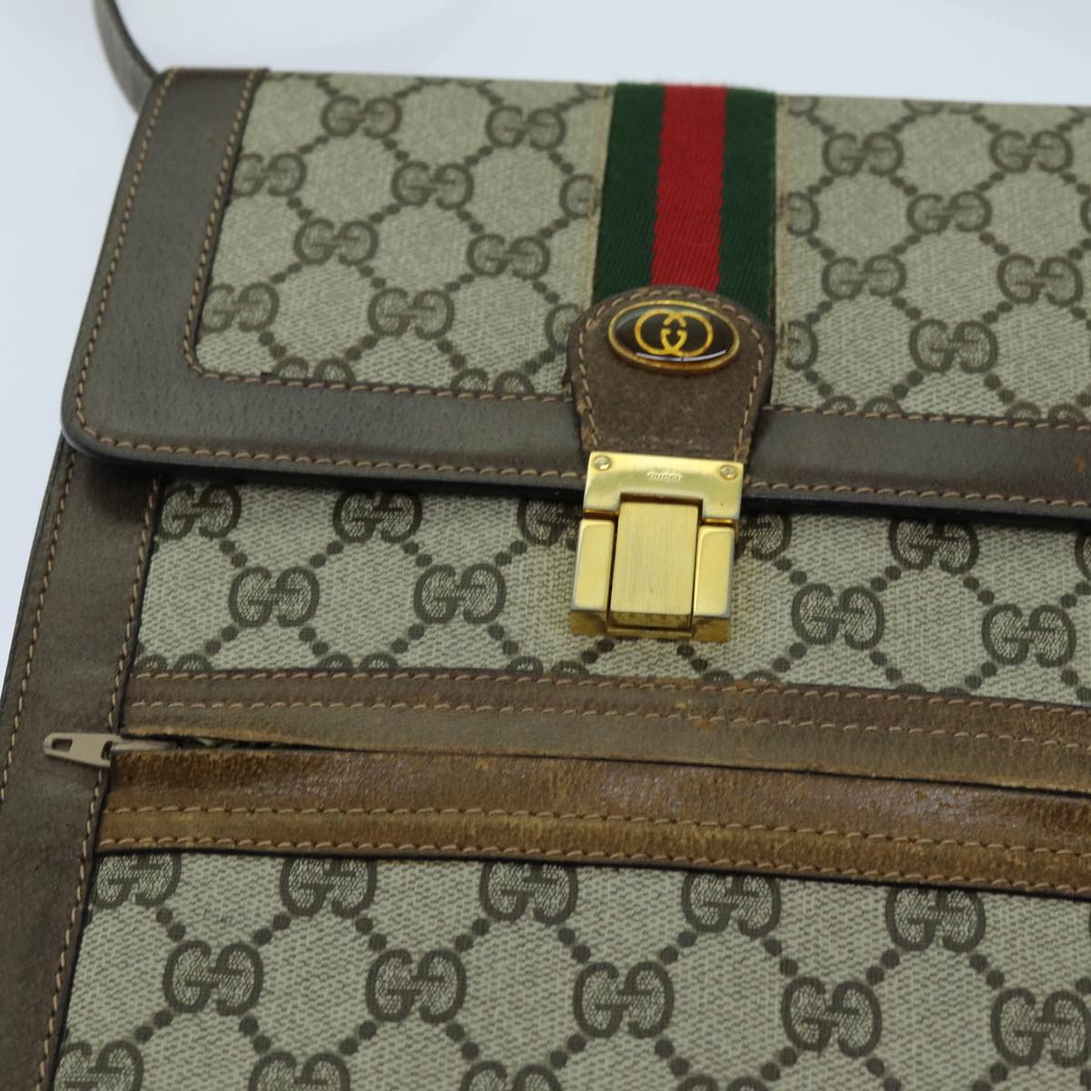 GUCCI GG Supreme Web Sherry Line Shoulder Bag PVC Beige Red Green Auth yk11580