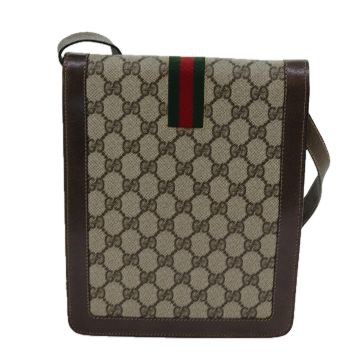 GUCCI GG Supreme Web Sherry Line Shoulder Bag PVC Beige Red Green Auth yk11580 - 0