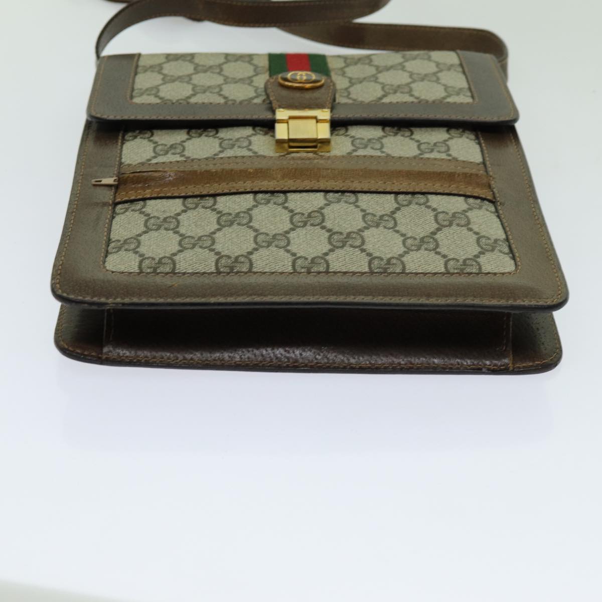 GUCCI GG Supreme Web Sherry Line Shoulder Bag PVC Beige Red Green Auth yk11580