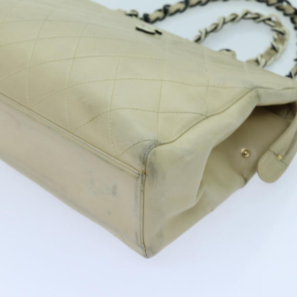 CHANEL Matelasse Chain Tote Bag Leather Beige CC Auth yk11588