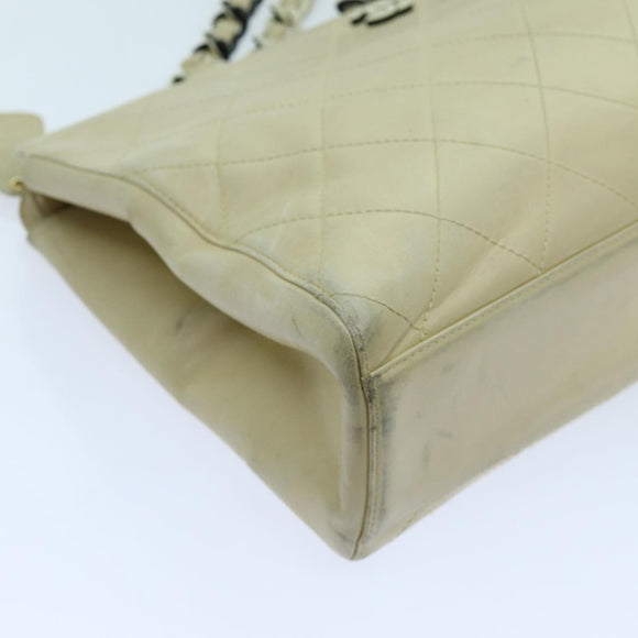 CHANEL Matelasse Chain Tote Bag Leather Beige CC Auth yk11588