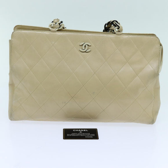 CHANEL Matelasse Chain Tote Bag Leather Beige CC Auth yk11588