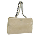 CHANEL Matelasse Chain Tote Bag Leather Beige CC Auth yk11588-1