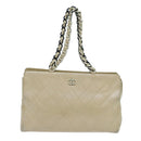 CHANEL Matelasse Chain Tote Bag Leather Beige CC Auth yk11588-13