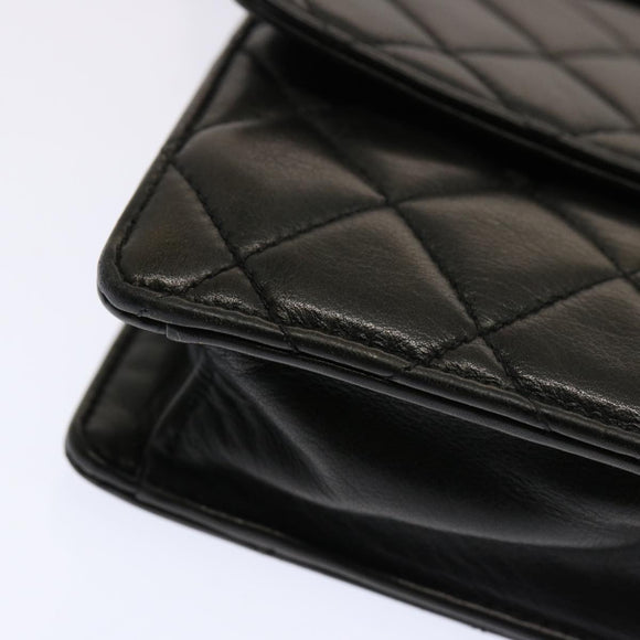 CHANEL Matelasse Turn Lock Waist bag Lamb Skin Black CC Auth yk11590