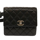 CHANEL Matelasse Turn Lock Waist bag Lamb Skin Black CC Auth yk11590-13