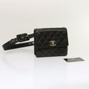 CHANEL Matelasse Turn Lock Waist bag Lamb Skin Black CC Auth yk11590-12