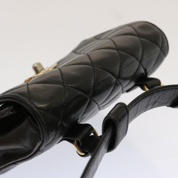 CHANEL Matelasse Turn Lock Waist bag Lamb Skin Black CC Auth yk11590