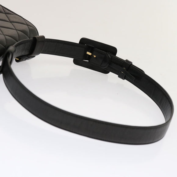 CHANEL Matelasse Turn Lock Waist bag Lamb Skin Black CC Auth yk11590