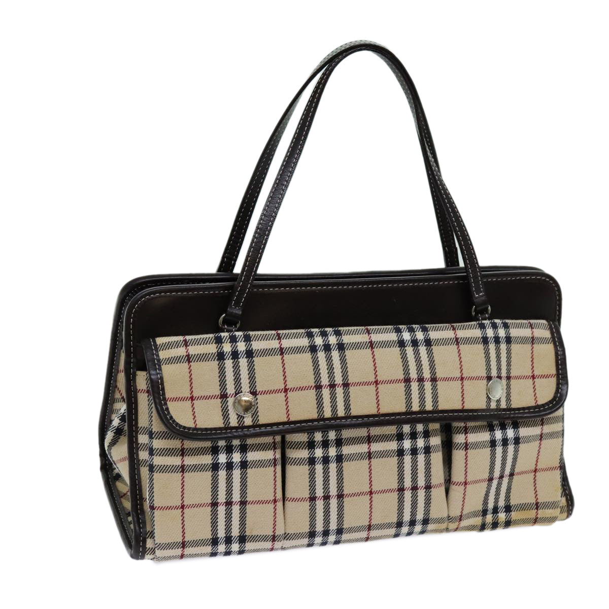 BURBERRY Nova Check Blue Label Hand Bag Canvas Beige Auth yk11613