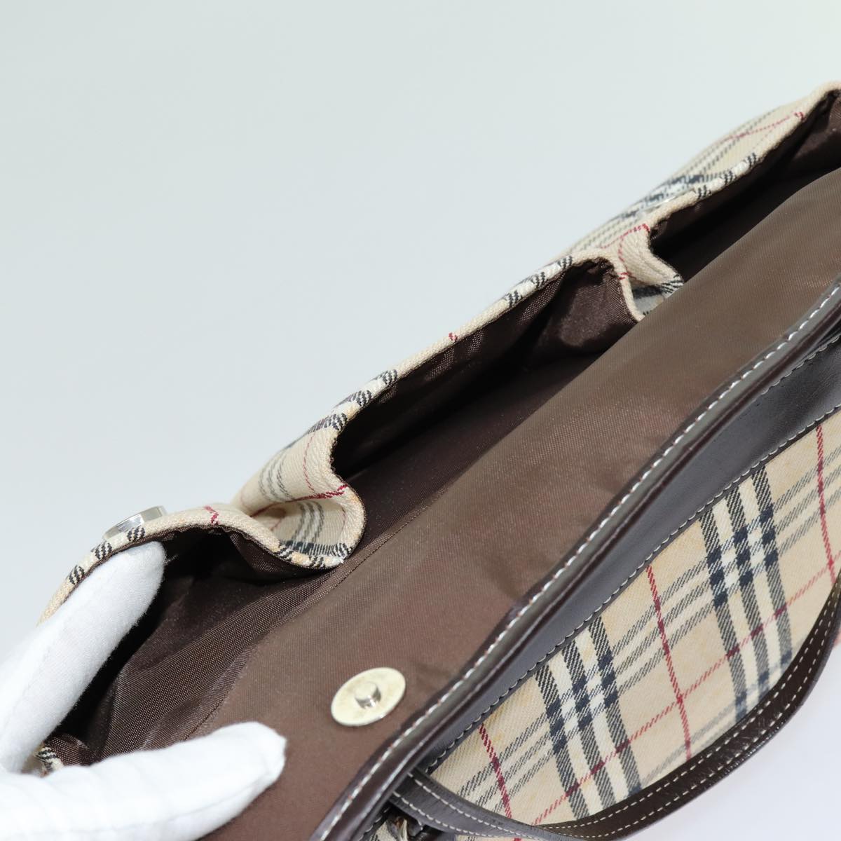 BURBERRY Nova Check Blue Label Hand Bag Canvas Beige Auth yk11613