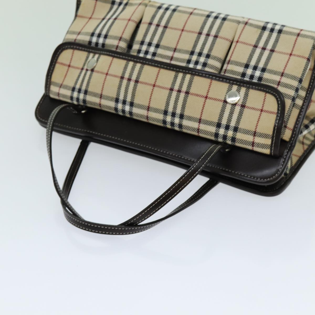 BURBERRY Nova Check Blue Label Hand Bag Canvas Beige Auth yk11613