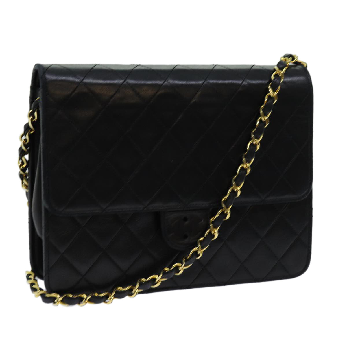 CHANEL Matelasse Chain Shoulder Bag Lamb Skin Black CC Auth yk11628