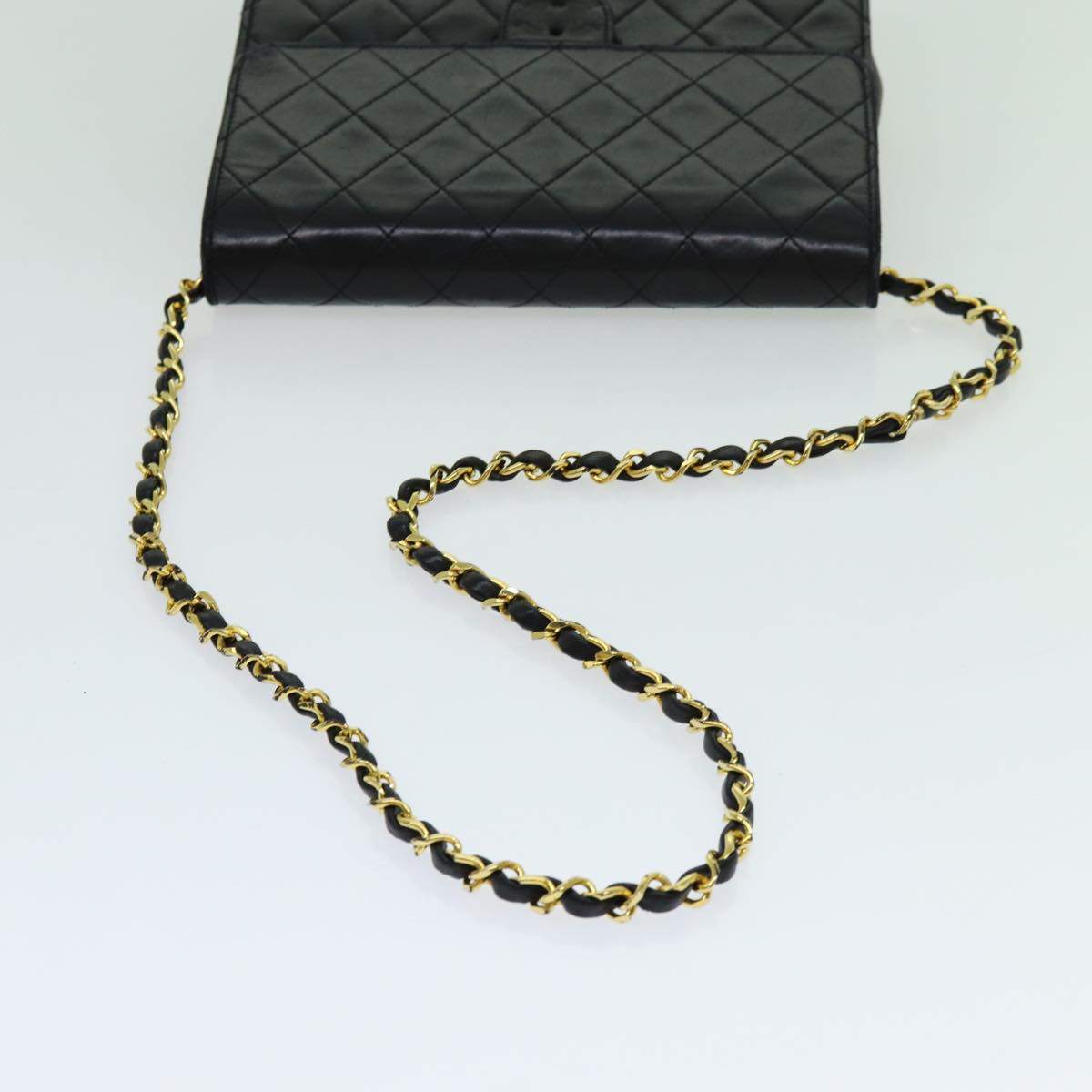 CHANEL Matelasse Chain Shoulder Bag Lamb Skin Black CC Auth yk11628