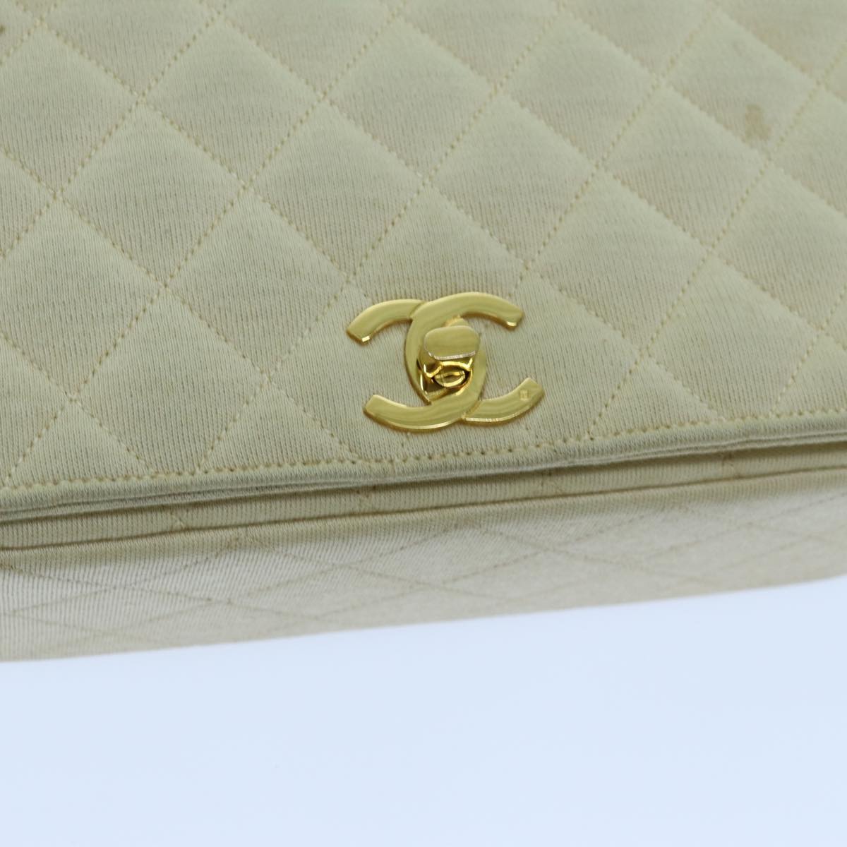 CHANEL Matelasse Chain Turn Lock Shoulder Bag Cotton Beige CC Auth yk11635