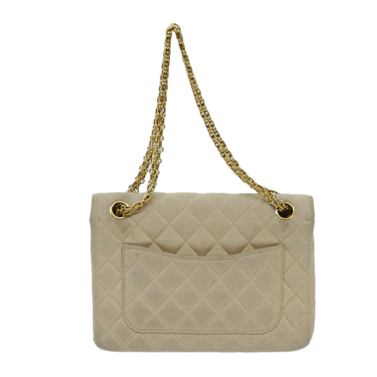 CHANEL Matelasse Chain Turn Lock Shoulder Bag Cotton Beige CC Auth yk11635