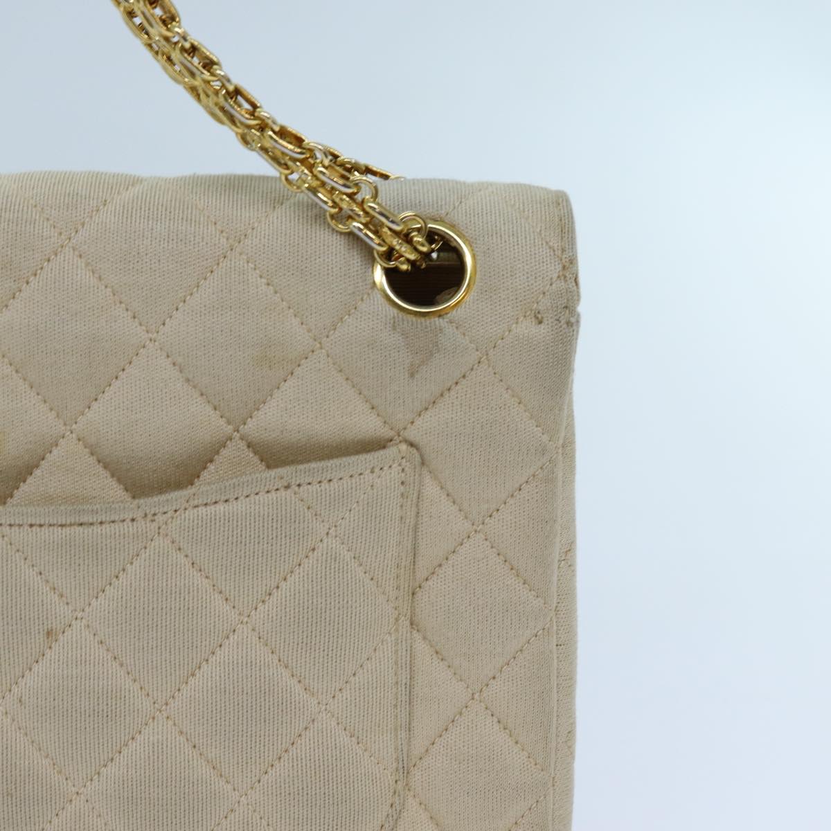 CHANEL Matelasse Chain Turn Lock Shoulder Bag Cotton Beige CC Auth yk11635