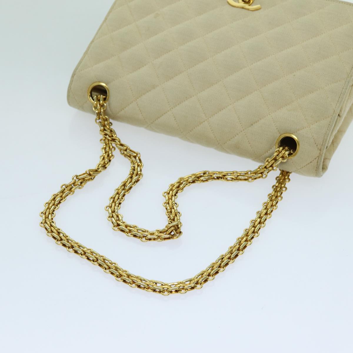 CHANEL Matelasse Chain Turn Lock Shoulder Bag Cotton Beige CC Auth yk11635