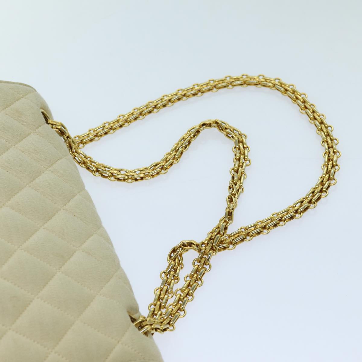 CHANEL Matelasse Chain Turn Lock Shoulder Bag Cotton Beige CC Auth yk11635