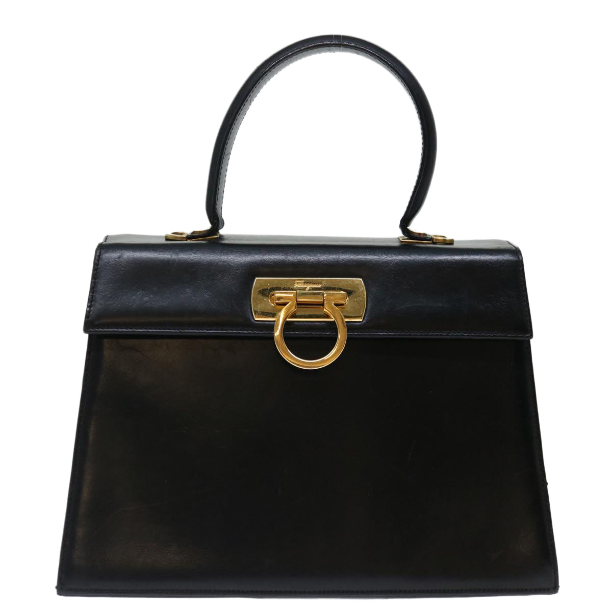 Salvatore Ferragamo Gancini Hand Bag Leather Black Auth yk11657