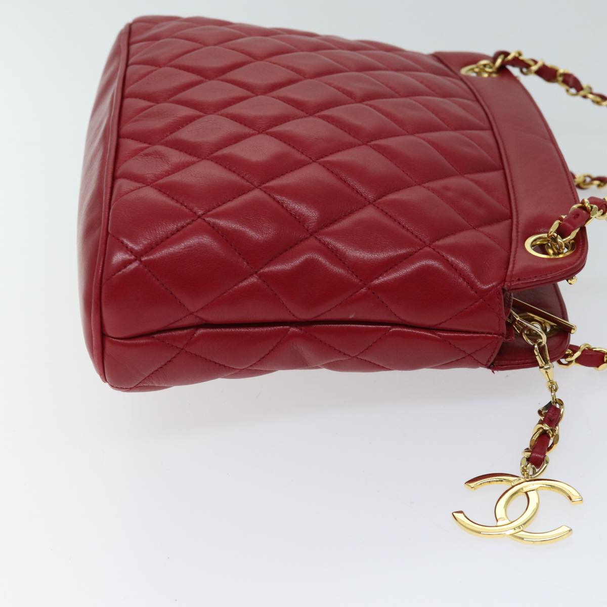 CHANEL Matelasse Chain Shoulder Bag Leather Red CC Auth yk11662