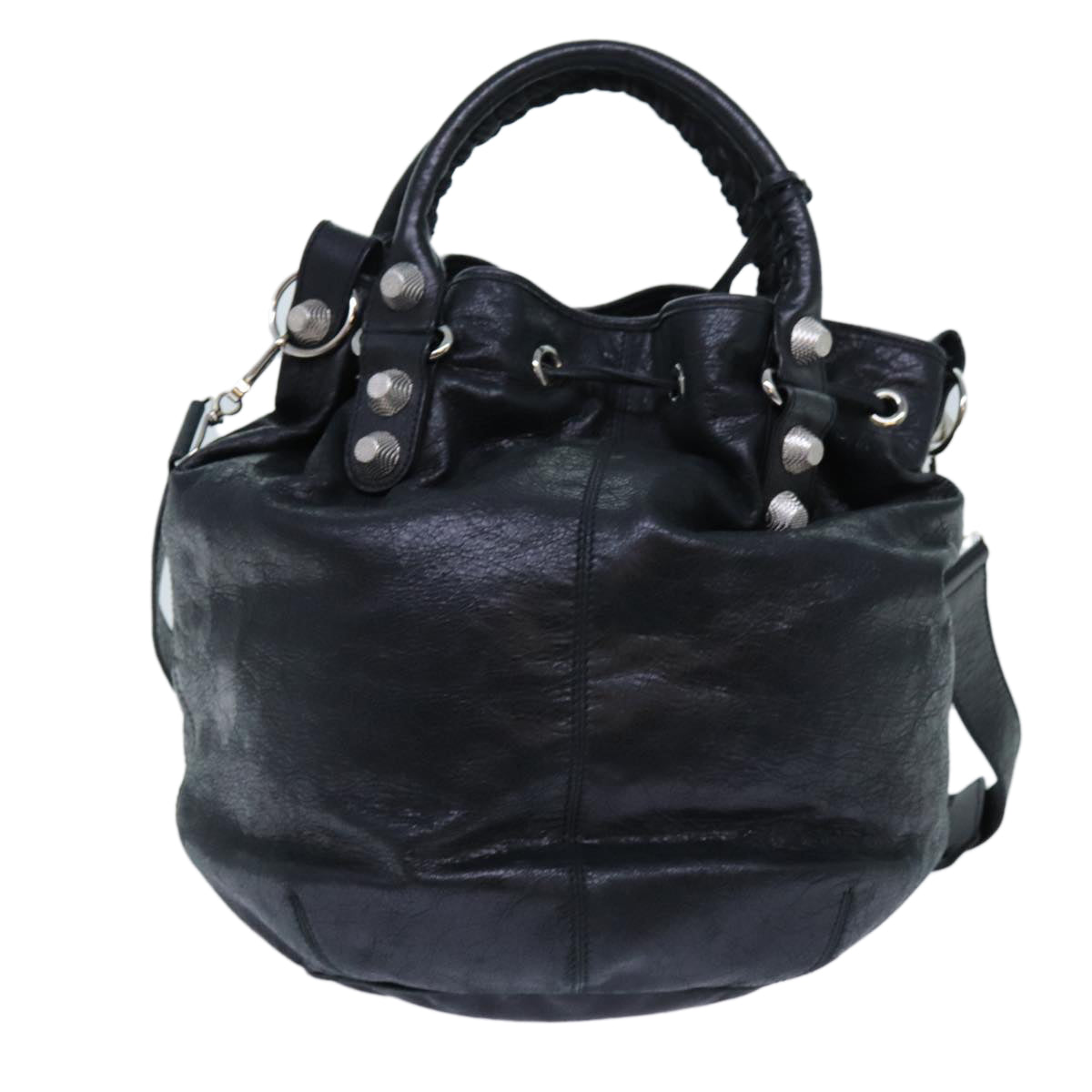 BALENCIAGA The Giant Pom Pom Hand Bag Leather 2way Black 203069 Auth yk11693 - 0
