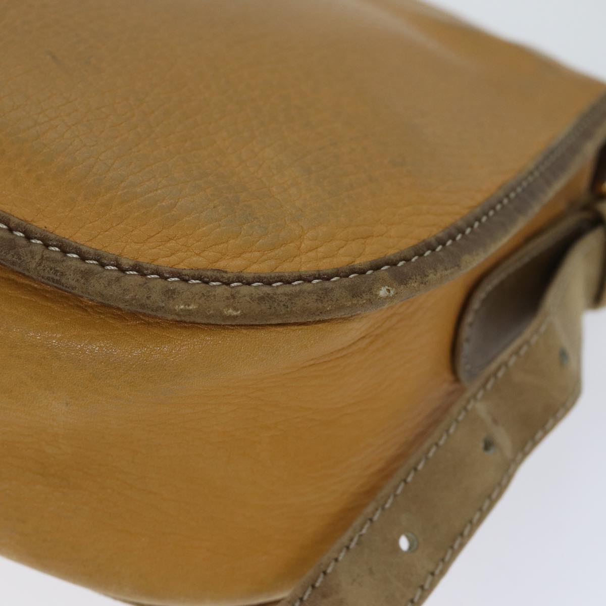 LOEWE Anagram Shoulder Bag Leather Beige Auth yk11699