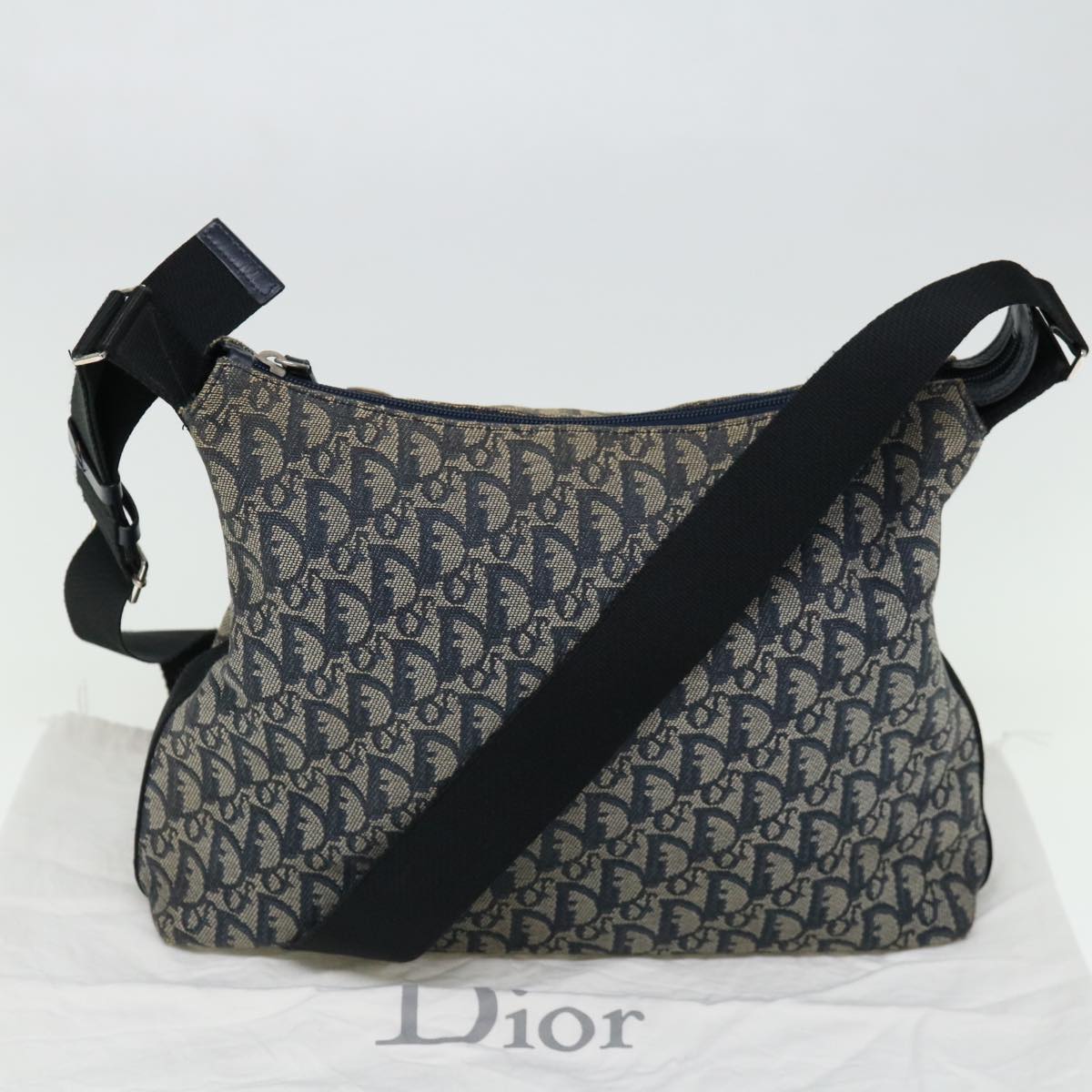 Christian Dior Trotter Canvas Shoulder Bag Navy Auth yk11719