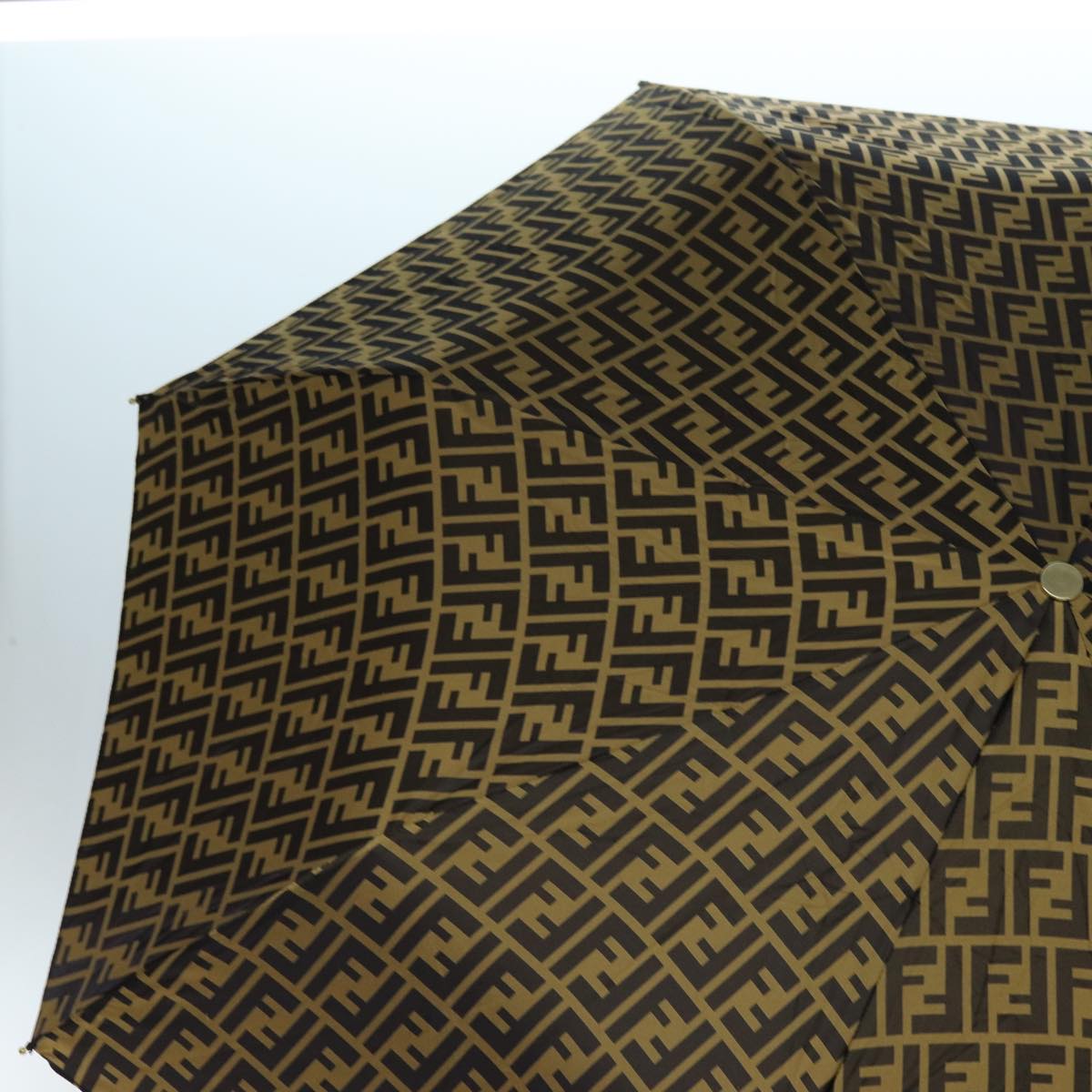 FENDI Zucca Canvas Folding Umbrella Nylon Brown Black Auth yk11731